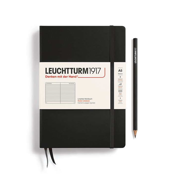 Notebook Medium (A5), Hardcover, 251 numbered pages, Black,  ruled
