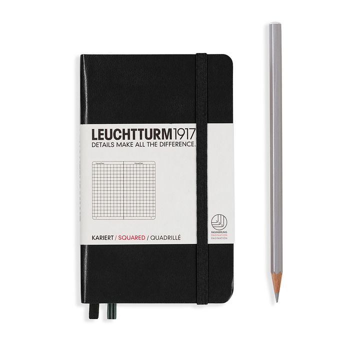 Notebook Pocket (A6), Hardcover, 187 numbered pages, Black,  squared