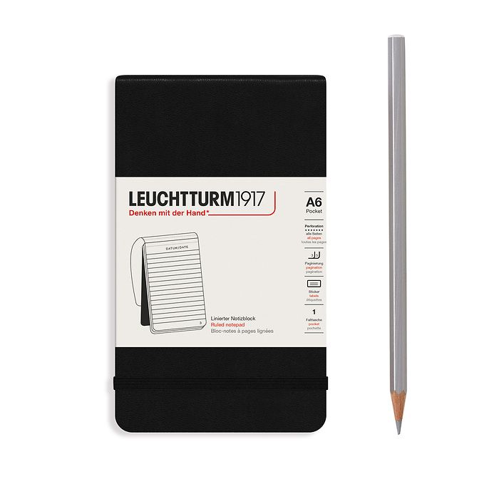 Notepad Pocket (A6), Hardcover, 94 numberede pages, Black, ruled