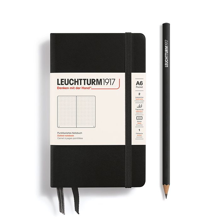 Notebook Pocket (A6), Hardcover, 187 numbered pages, Black,  dotted
