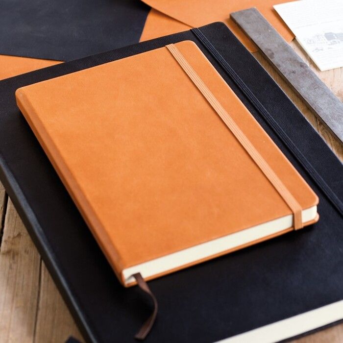 Notebook Medium (A5) Hardcover, Leather, 249 numbered pages, black, plain