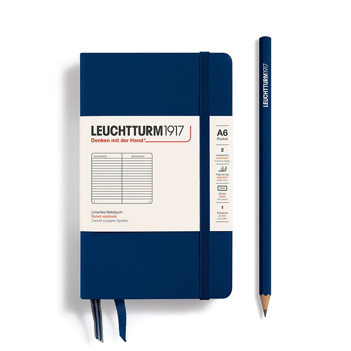 Notebook Pocket (A6), Hardcover, 187 numbered pages, Navy, ruled