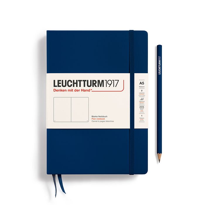 Notebook Medium (A5), Hardcover, 251 numbered pages, Navy, plain