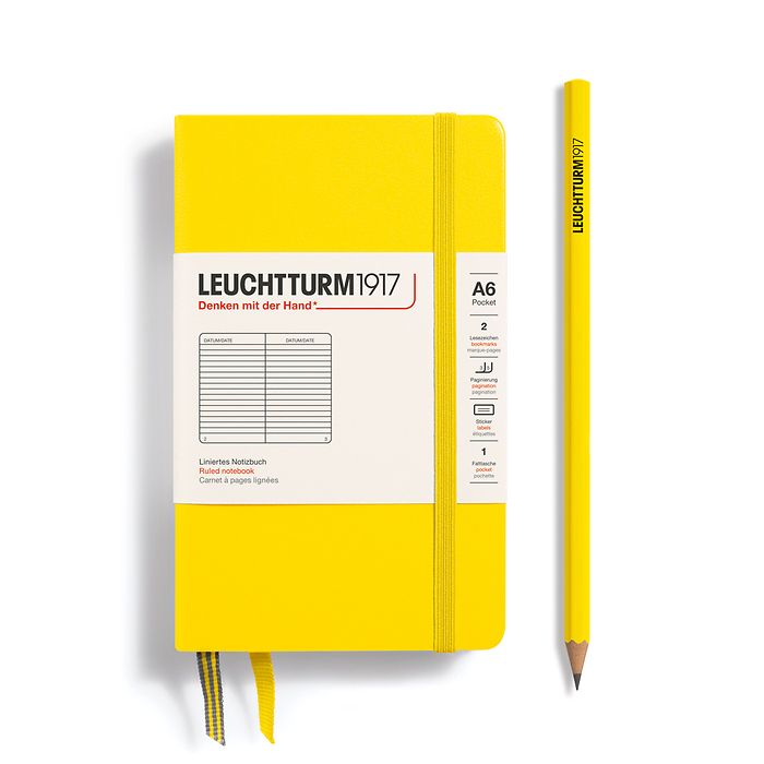 Notebook Pocket (A6), Hardcover, 187 numbered pages, Lemon,  ruled