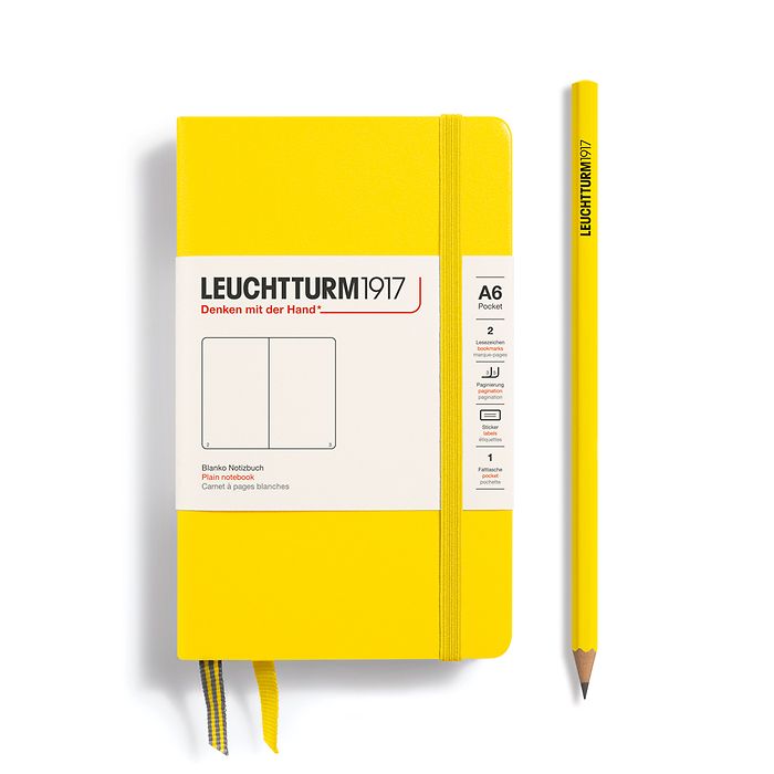 Notebook Pocket (A6), Hardcover, 187 numbered pages, Lemon,  plain