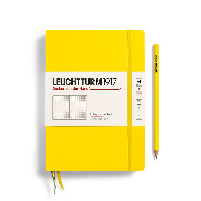 Notebook Medium (A5), Hardcover, 251 numbered pages, Lemon,  dotted