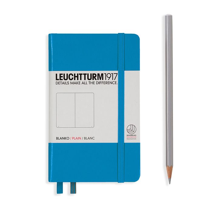 Notebook Pocket (A6), Hardcover, 187 numbered pages, Azure,  plain