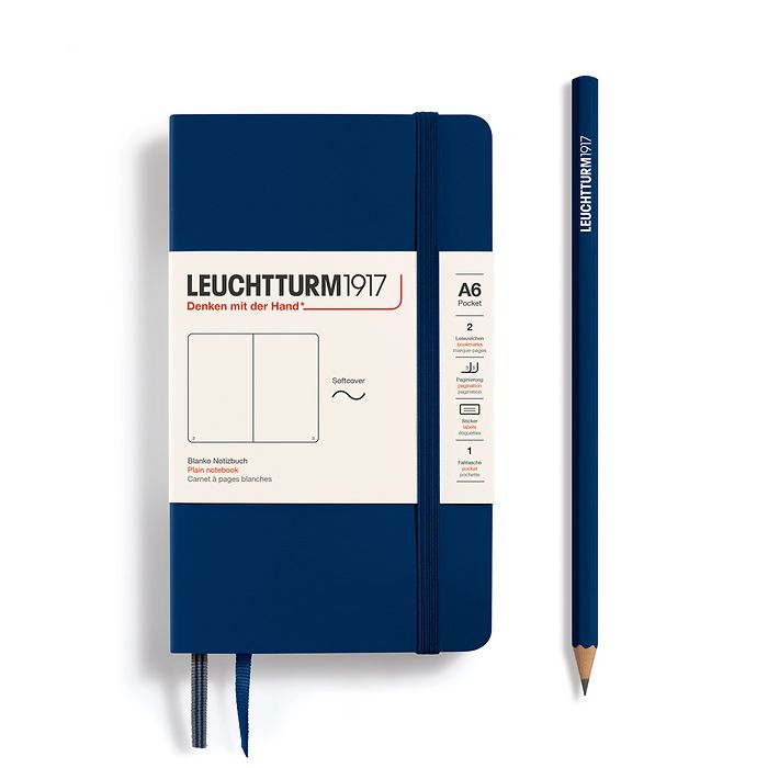 Notebook Pocket (A6), Softcover, 123 numbered pages, Navy, plain