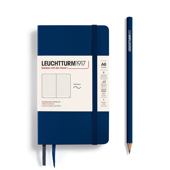 Notebook Pocket (A6), Softcover, 123 numbered pages, Navy, dotted