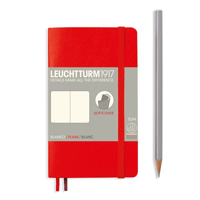 Notebook Pocket (A6), Softcover, 123 numbered pages, Red, plain