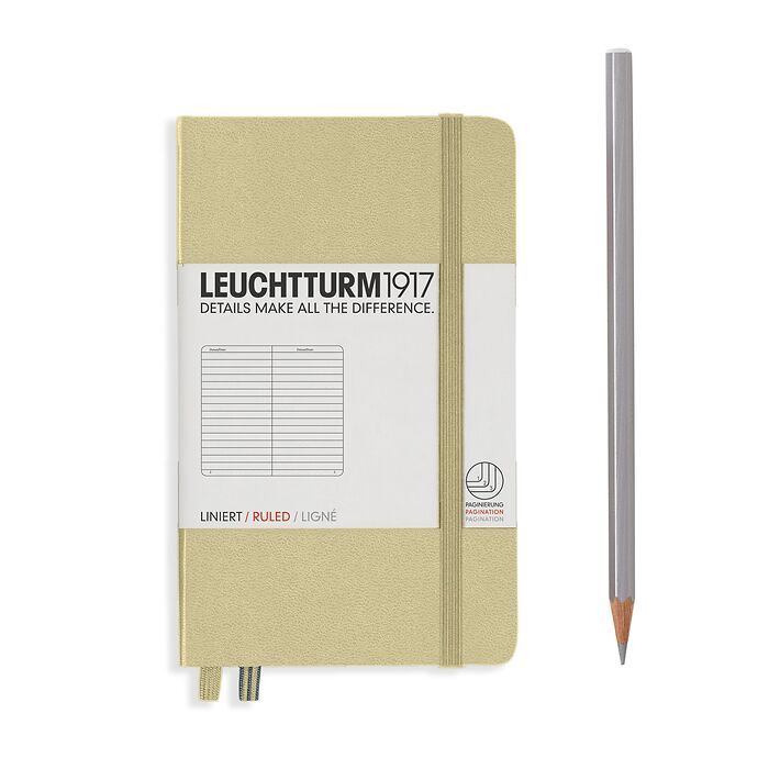 Notebook Pocket (A6), Hardcover, 187 numbered pages, Sand, ruled