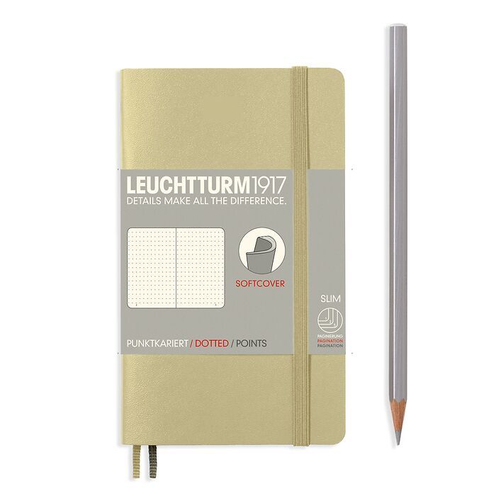 Notebook Pocket (A6), Softcover, 123 numbered pages, Sand, dotted
