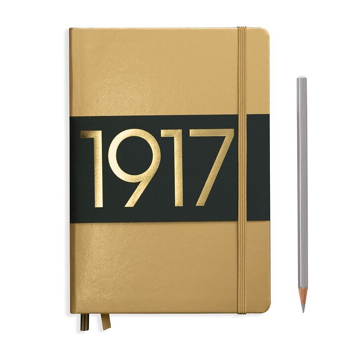 Notebook Medium (A5), Hardcover, 251 numbered pages, Gold, plain