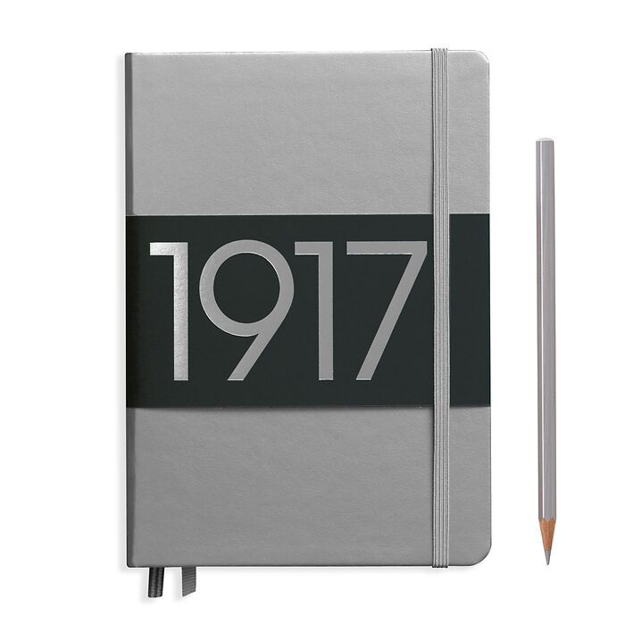 Notebook Medium (A5), Hardcover, 251 numbered pages, Silver, ruled
