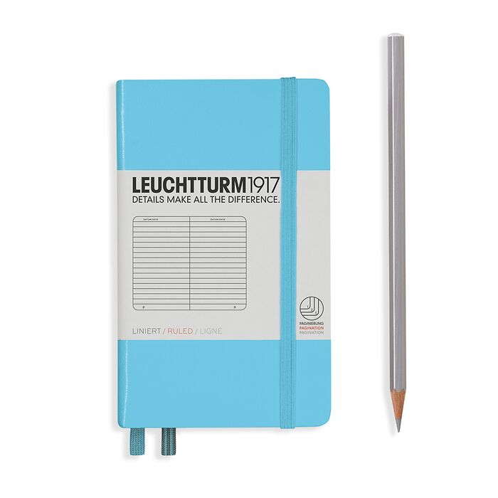 Notebook Pocket (A6), Hardcover, 187 numbered pages, Ice Blue, ruled