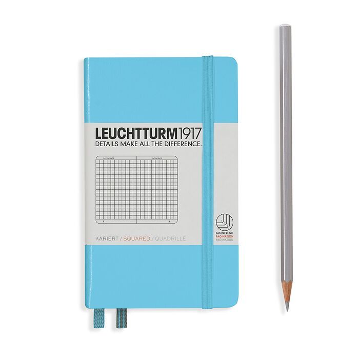 Notebook Pocket (A6), Hardcover, 187 numbered pages, Ice Blue, squared