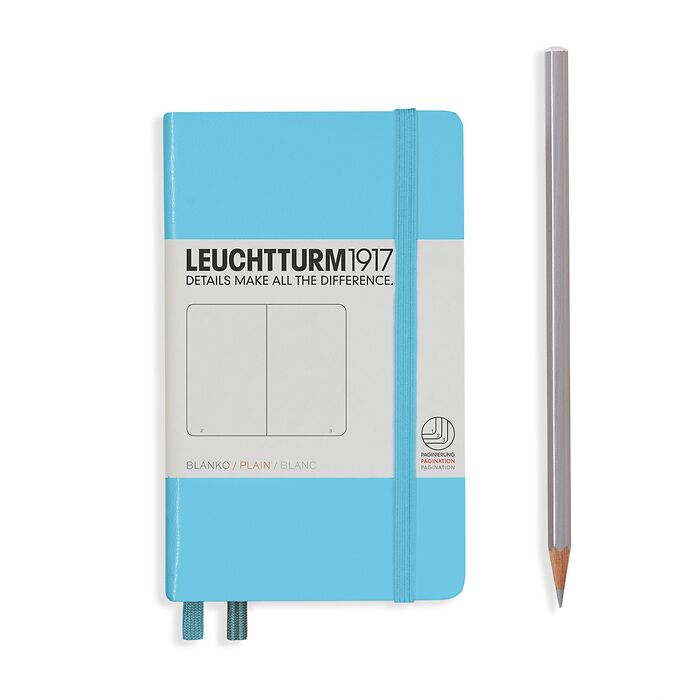 Notebook Pocket (A6), Hardcover, 187 numbered pages, Ice Blue, plain
