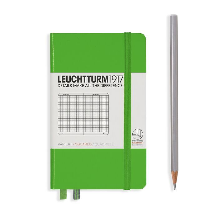 Notebook Pocket (A6), Hardcover, 187 numbered pages, Fresh Green, squared