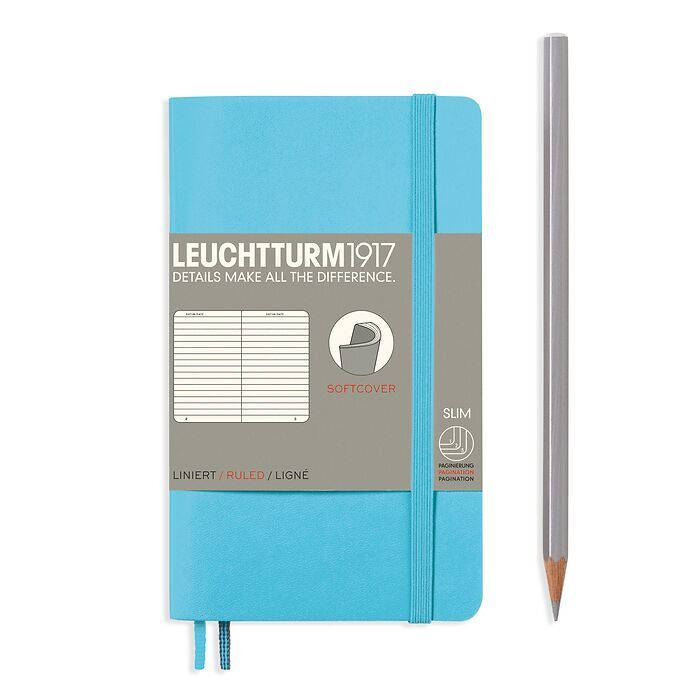 Notebook Pocket (A6), Softcover, 123 numbered pages, Ice Blue, ruled