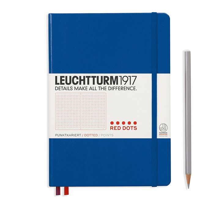 Notebook Medium (A5) Hardcover, 251 numbered pages, dotted, royal blue, Red Dots
