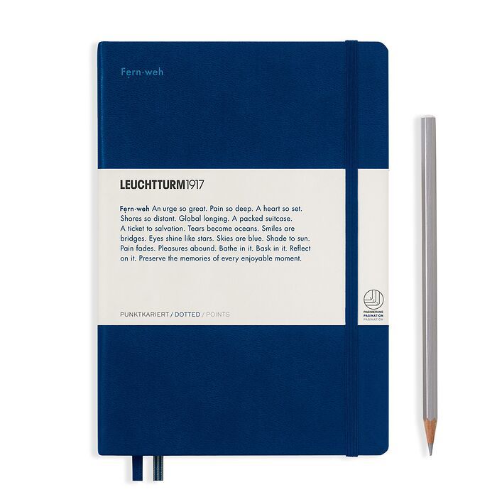 Notebook Medium (A5), Hardcover, 251 num. p. Navy, dotted -  Leuchtkraft (Fernweh)