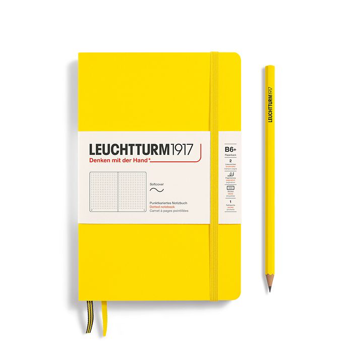 Notebook Paperback (B6+), Softcover, 123 numbered pages, Lemon, dotted