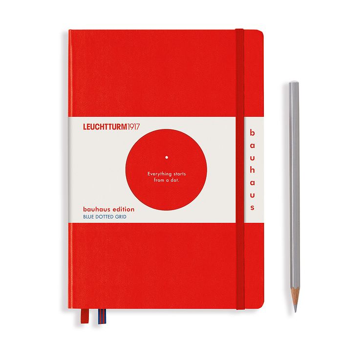 Notebook Medium (A5), Hardcover, 251 numbered pages, Red, dotted, 100 Jahre Bauhaus