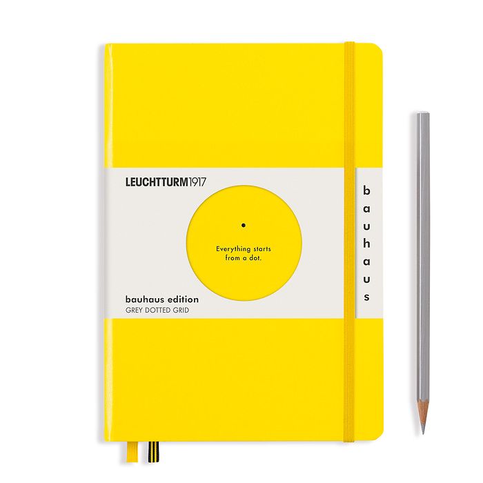 Notebook Medium (A5), Hardcover, 251 numbered pages, Lemon,  dotted, 100 Jahre Bauhaus