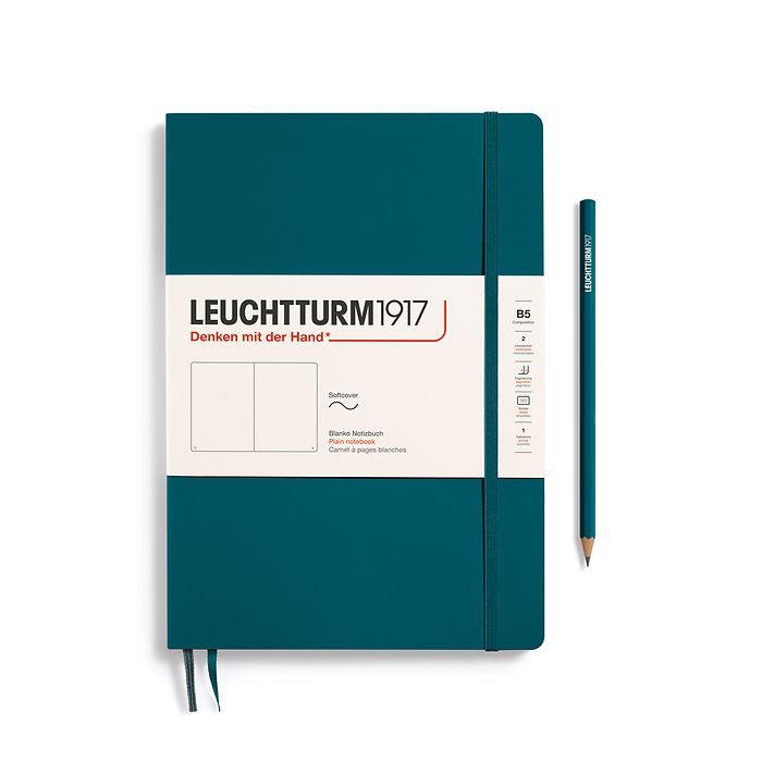 Notebook Composition (B5), Softcover, 123 numbered pages, Pacific Green, plain