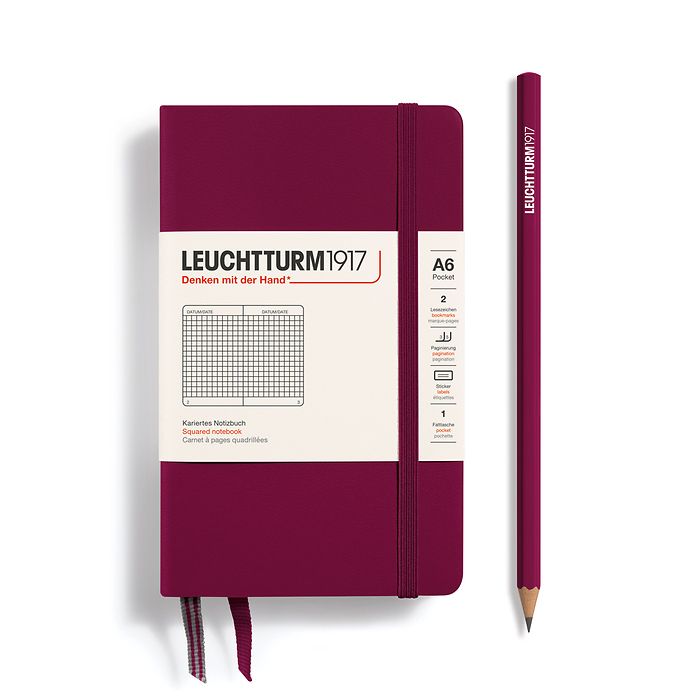 Notebook Pocket (A6), Hardcover, 187 numbered pages, Port Red, squared
