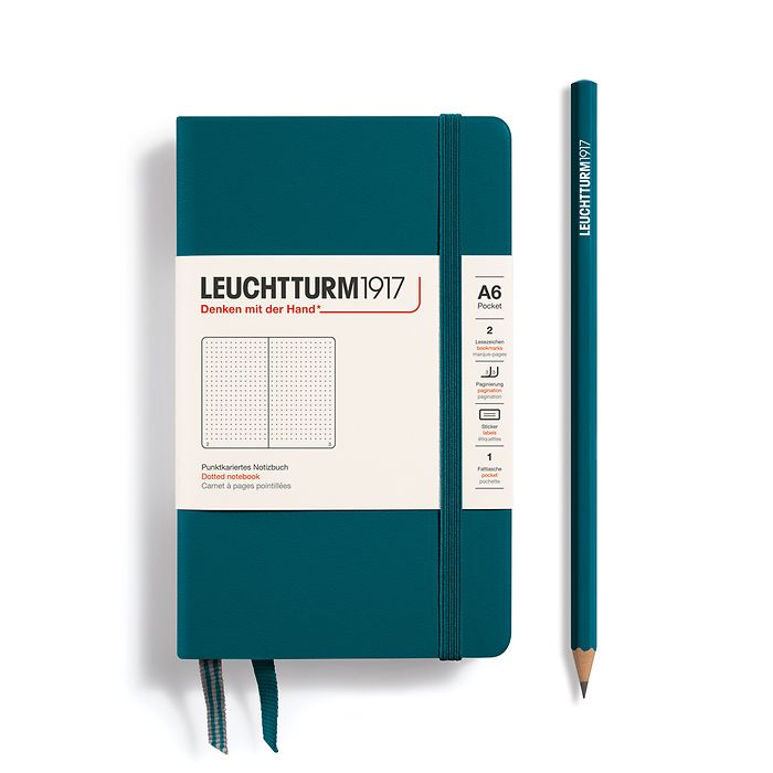 Notebook Pocket (A6), Hardcover, 187 numbered pages, Pacific Green, dotted