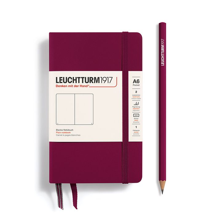 Notebook Pocket (A6), Hardcover, 187 numbered pages, Port Red, plain