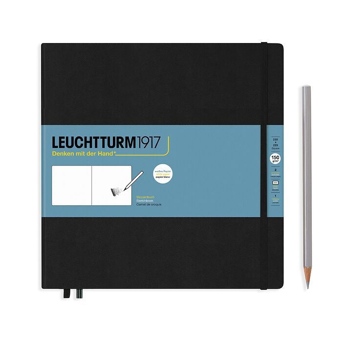 Sketchbook Square (225 x 225 mm), Hardcover, 112 pages (150 g/sqm), plain, Black