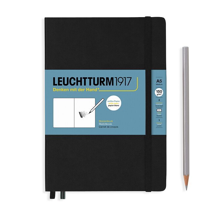 Sketchbook Medium (A5), Hardcover, 112 pages (150 g/sqm), plain, Black