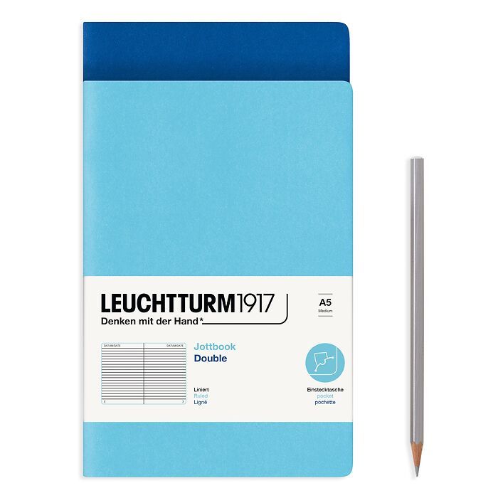 Jottbook (A5), 59 numbered pages, ruled, Royal Blue and Ice Blue, Pack of 2