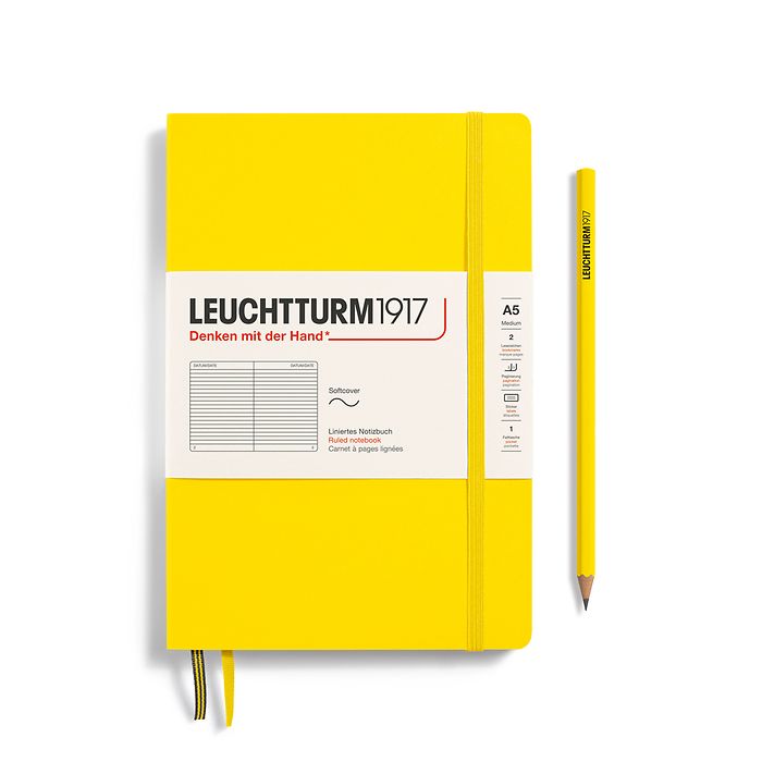 Notebook Medium (A5), Softcover, 123 numbered pages, Lemon,  ruled