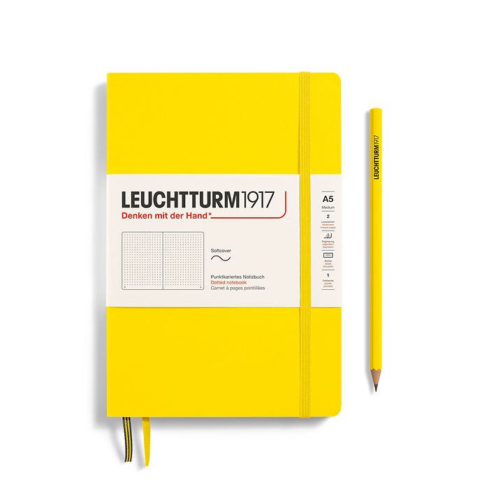 Notebook Medium (A5), Softcover, 123 numbered pages, Lemon,  dotted