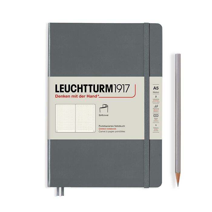 Notebook Medium (A5), Softcover, 123 numbered pages, Anthracite,  dotted