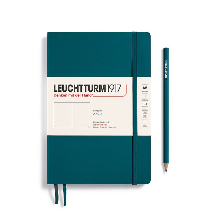 Notebook Medium (A5), Softcover, 123 numbered pages, Pacific Green,  plain