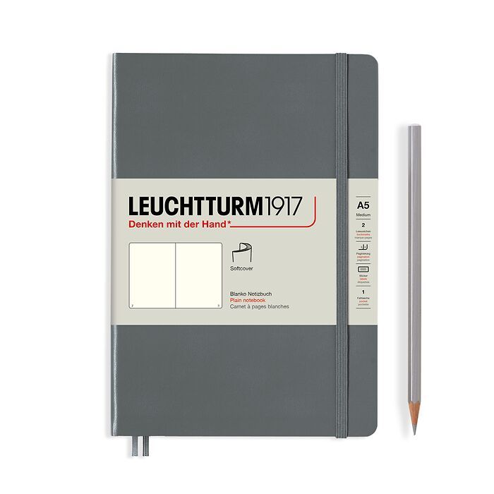 Notebook Medium (A5), Softcover, 123 numbered pages, Anthracite,  plain