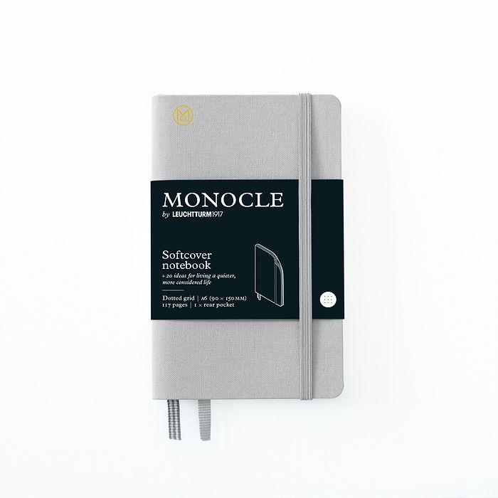 Notebook A6 Monocle, Softcover, 128 numbered pages, Light Grey, dotted