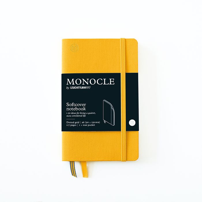 Notebook A6 Monocle, Softcover, 128 numbered pages, Yellow, dotted