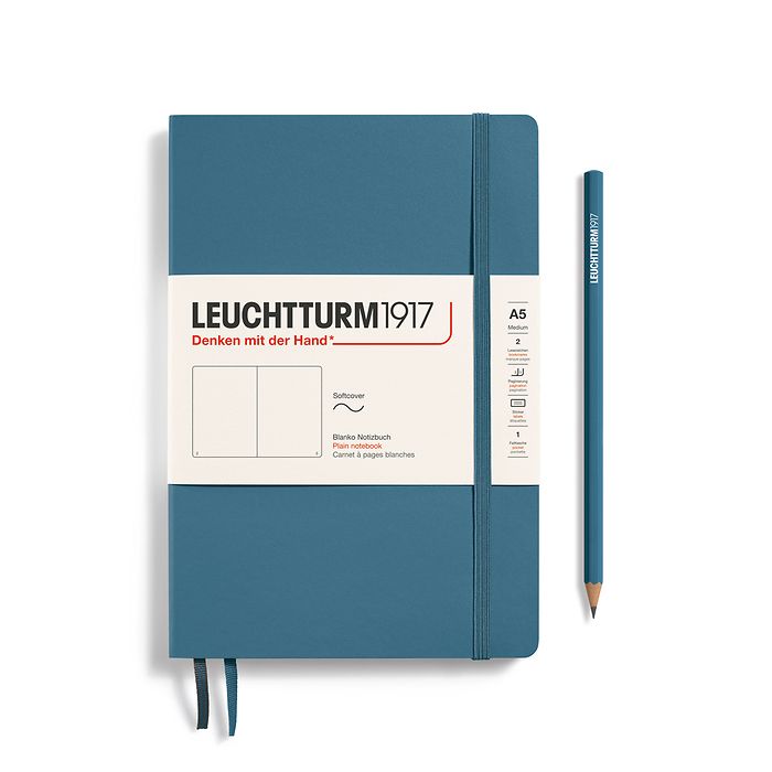 Notebook Medium (A5), Softcover, 123 numbered pages, Stone Blue, plain