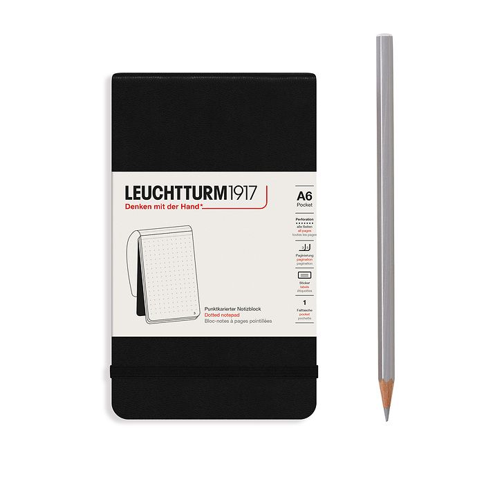 Notepad Pocket (A6), Hardcover, 94 numbered pages, Black, dotted