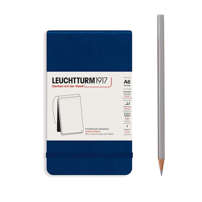 Notepad Pocket (A6), Hardcover, 94 numbered pages, Navy, dotted