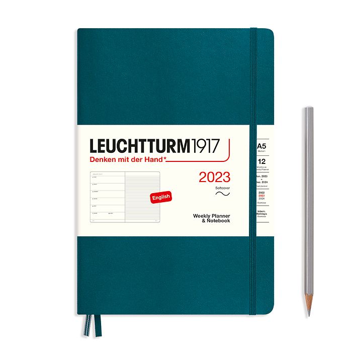 Weekly Planner & Notebook Medium (A5) 2023, Softcover, Pacific Green, English