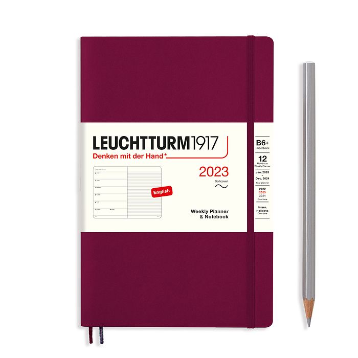 Weekly Planner & Notebook Paperback (B6+) 2023, Softcover, Port Red, English