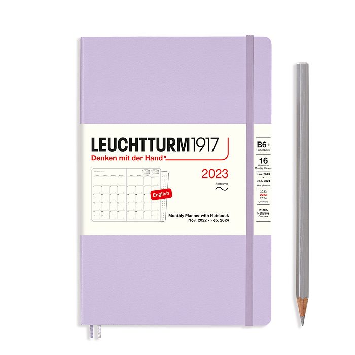 Monthly Planner & Notebook Paperback (B6+) 2023, 16 Months,  Softcover, Lilac, English