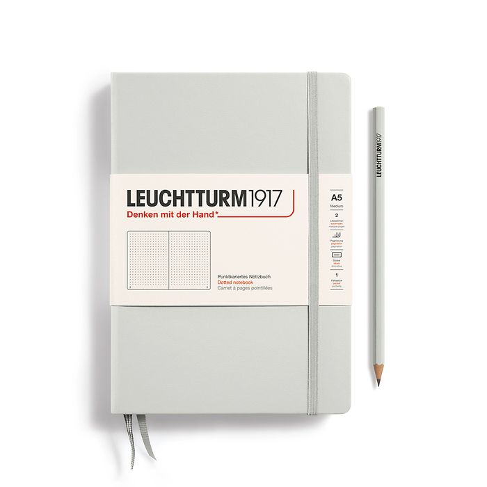Notebook Medium (A5), Hardcover, 251 numbered pages, Light Grey, dotted