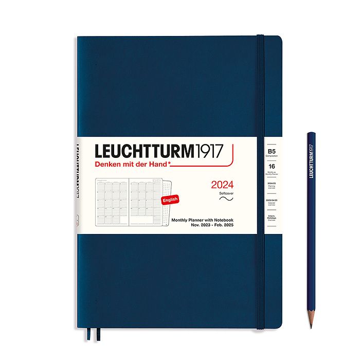 Monthly Planner & Notebook Composition (B5) 2024, 16 Mon., Softcover, Navy, English